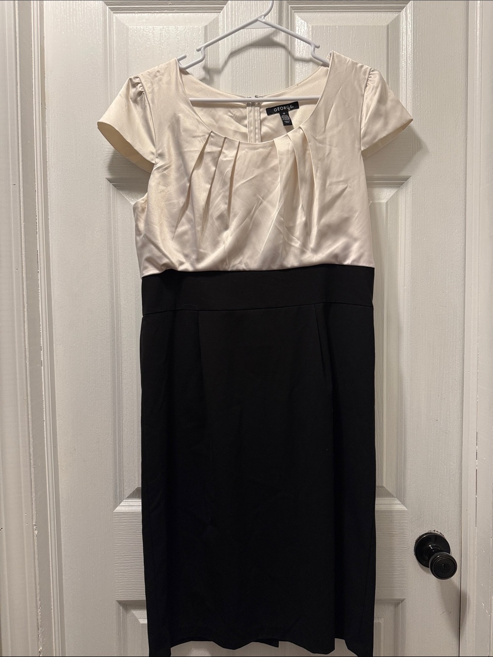 George Ivory and Black Pleated Bodice Sheath Dress